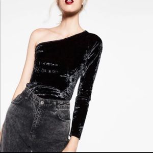 Zara one sleeved velvet bodysuit